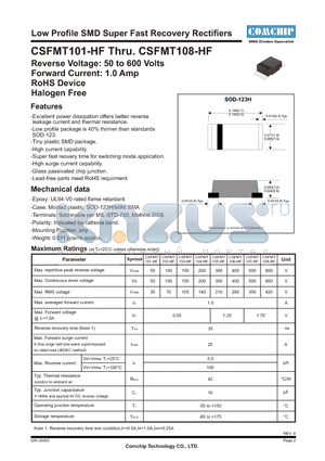 CSFMT102-G datasheet - Low Profile SMD Super Fast Recovery Rectifiers