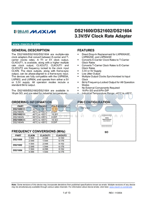 DS21604 datasheet - 3.3V/5V Clock Rate Adapter