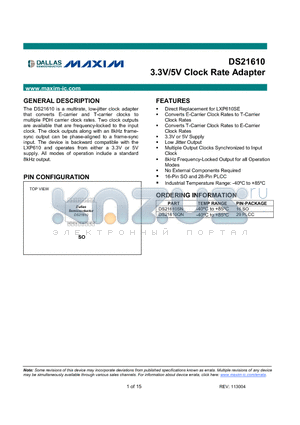 DS21610QN datasheet - 3.3V/5V Clock Rate Adapter