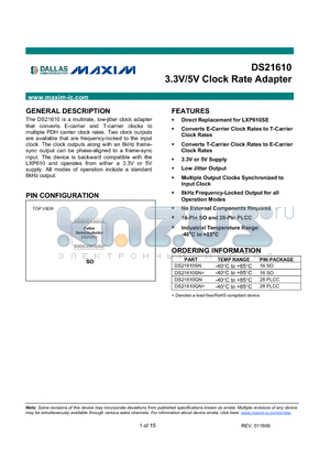 DS21610SN datasheet - 3.3V/5V Clock Rate Adapter