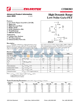 CFB0303 datasheet - High Dynamic Range Low-Noise GaAs FET