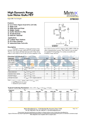 CFB0303 datasheet - High Dynamic Range Low Noise GaAs FET