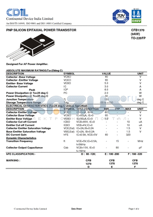 CFB1370 datasheet - PNP SILICON EPITAXIAL POWER TRANSISTOR