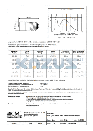 1860135X datasheet - StarLEDs T31/4 (10x25mm)E10 with half wave rectifier