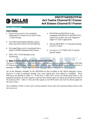 DS21FT44 datasheet - 4x3 Twelve Channel E1 Framer, 4x4 Sixteen Channel E1 Framer