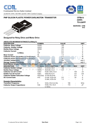CFB612 datasheet - PNP SILICON PLASTIC POWER DARLINGTON TRANSISTOR