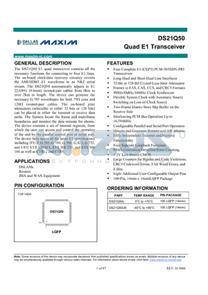 DS21Q50 datasheet - Quad E1 Transceiver