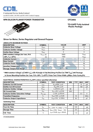 CFC3852 datasheet - NPN SILICON PLANAR POWER TRANSISTOR
