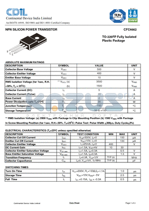 CFC4662 datasheet - NPN SILICON POWER TRANSISTOR