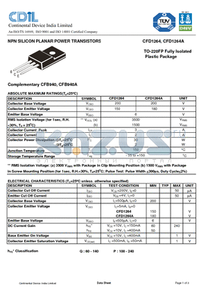 CFD1264A datasheet - NPN SILICON PLANAR POWER TRANSISTORS