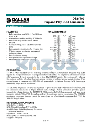 DS21T09S datasheet - Plug and Play SCSI Terminator