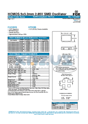 F520L datasheet - HCMOS 5x3.2mm 2.85V SMD Oscillator