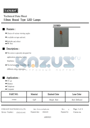 333HD datasheet - 5.0 MM ROUND TYPE LED LAMPS