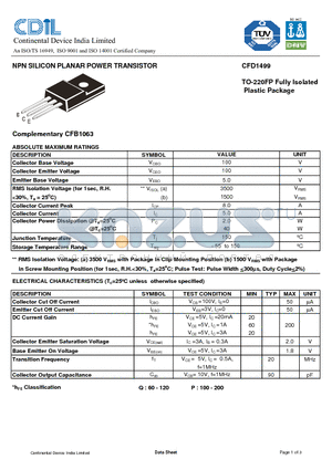 CFD1499 datasheet - NPN SILICON PLANAR POWER TRANSISTOR