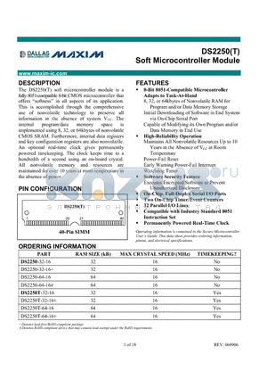 DS2250-32-16 datasheet - Soft Microcontroller Module