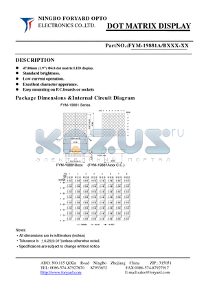 FYM-19881AXXX datasheet - DOTMATRIX DISPLAY