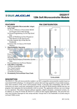 DS2251T-128-16 datasheet - 128k Soft Microcontroller Module