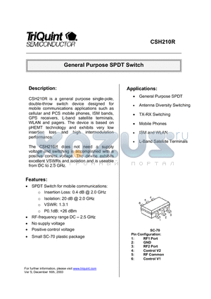 CSH210R datasheet - General Purpose SPDT Switch