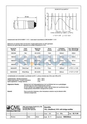 1860345W3D datasheet - StarLEDs T31/4 (10x25mm) E10 with bridge rectifier