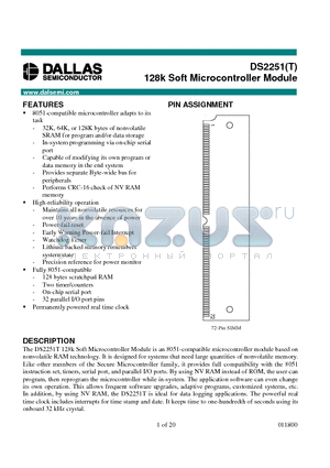 DS2251 datasheet - 128k Soft Microcontroller Module