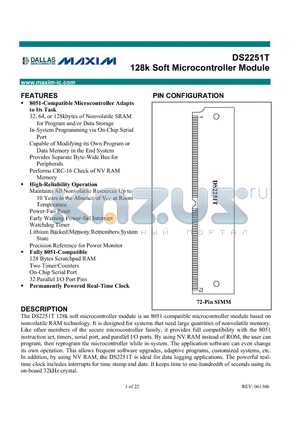 DS2251T datasheet - 128k Soft Microcontroller Module