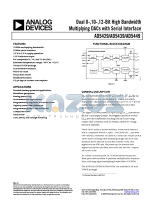 AD5429YRU-REEL datasheet - Dual 8-,10-,12-Bit High Bandwidth Multiplying DACs with Serial Interface