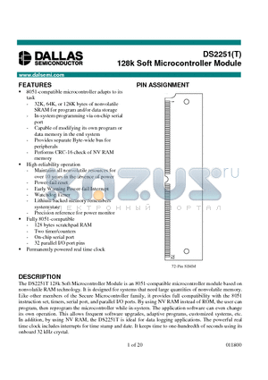 DS2251T-128-16 datasheet - 128k Soft Microcontroller Module