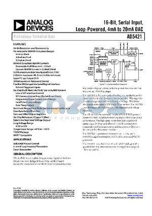 AD5421AREZ datasheet - 16-Bit, Serial Input, Loop-Powered, 4mA to 20mA DAC