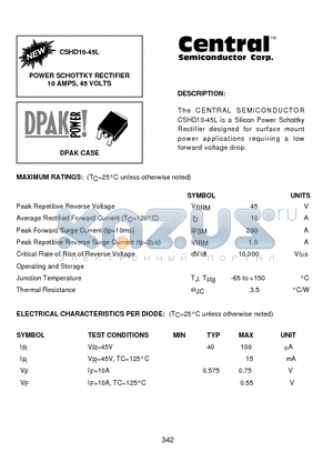 CSHD10-45L datasheet - POWER SCHOTTKY RECTIFIER 10 AMPS, 45 VOLTS