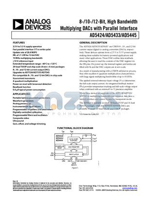 AD5433YCPZ datasheet - 8-/10-/12-Bit, High Bandwidth Multiplying DACs with Parallel Interface