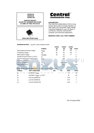 CSHD5-40 datasheet - SURFACE MOUNT SCHOTTKY BARRIER RECTIFIER 5.0 AMP, 40 THRU 100 VOLTS