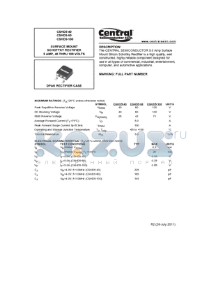 CSHD5-40_11 datasheet - SURFACE MOUNT SCHOTTKY RECTIFIER 5 AMP, 40 THRU 100 VOLTS