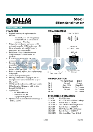 DS2401 datasheet - Silicon Serial Number