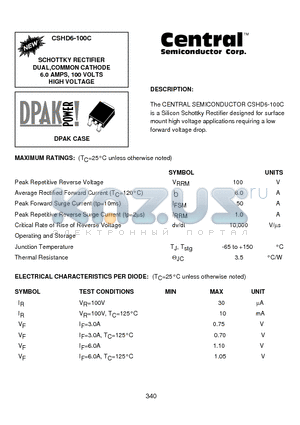 CSHD6-100C datasheet - SCHOTTKY RECTIFIER DUAL,COMMON CATHODE 6.0 AMPS, 100 VOLTS HIGH VOLTAGE