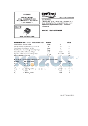 CSHD6-60C_10 datasheet - SURFACE MOUNT DUAL, COMMON CATHODE SILICON SCHOTTKY RECTIFIERS 6 AMP