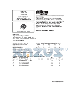 CSHD8-60 datasheet - SURFACE MOUNT SCHOTTKY RECTIFIER 8 AMP, 60 THRU 200 VOLTS