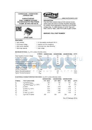 CSHDD16-40C_10 datasheet - SURFACE MOUNT DUAL, COMMON CATHODE SILICON SCHOTTKY RECTIFIERS 16 AMP