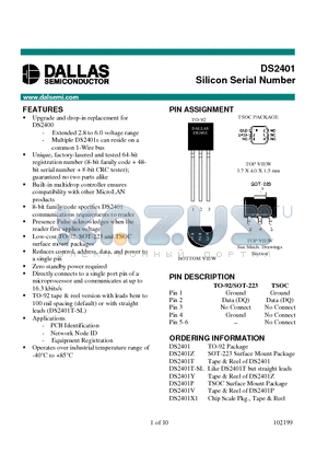 DS2401P datasheet - Silicon Serial Number