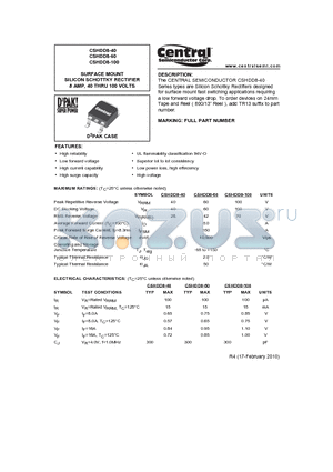 CSHDD8-40 datasheet - SURFACE MOUNT SILICON SCHOTTKY RECTIFIER 8 AMP, 40 THRU 100 VOLTS