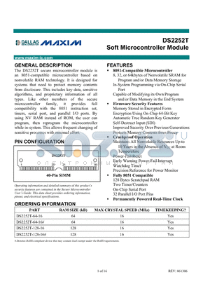 DS2252T-64-16 datasheet - Soft Microcontroller Module