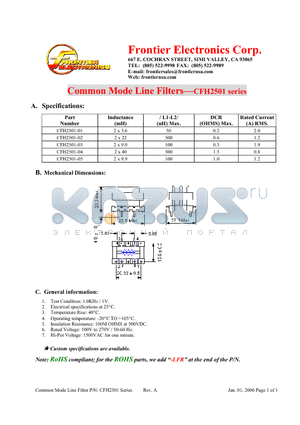 CFH2501 datasheet - Common Mode Line Filters