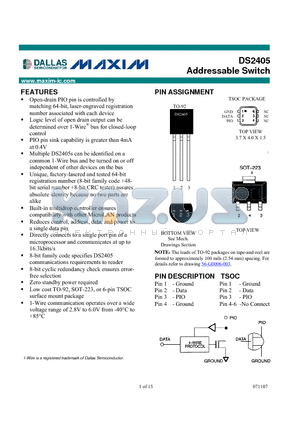 DS2405Z/T datasheet - Addressable Switch