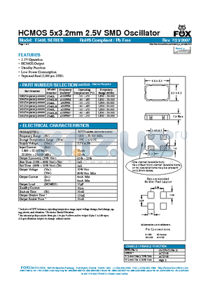 F545LR datasheet - HCMOS 5x3.2mm 2.5V SMD Oscillator