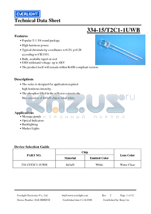 334-15-T2C1-1UWB datasheet - Popular T-1 3/4 round package