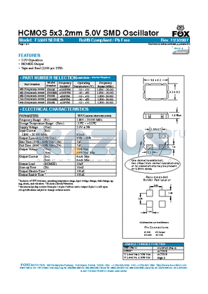 F550HR datasheet - HCMOS 5x3.2mm 5.0V SMD Oscillator