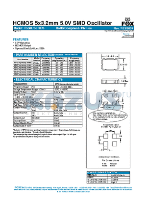 F550L datasheet - HCMOS 5x3.2mm 5.0V SMD Oscillator