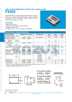 F5500AC datasheet - SMD COMPLEMENTARY OUTPUT ECL OSCILLATOR