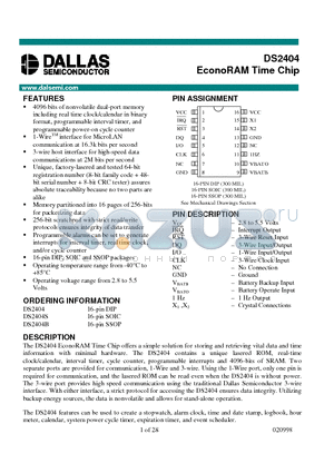 DS2404-001 datasheet - EconoRAM Time Chip