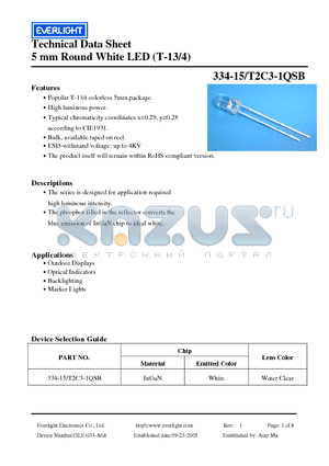 334-15/T2C3-1QSB datasheet - 5 mm Round White LED (T-13/4)