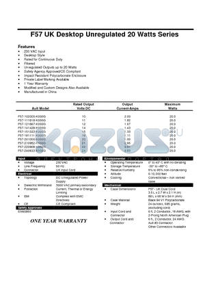 F57-141429-K000G datasheet - F57 UK Desktop Unregulated 20 Watts Series